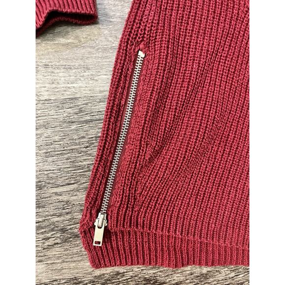 H&M Large Red Knit Sweater Side Zip Pullover Long Sleeve Casual Women’s - Picture 4 of 8